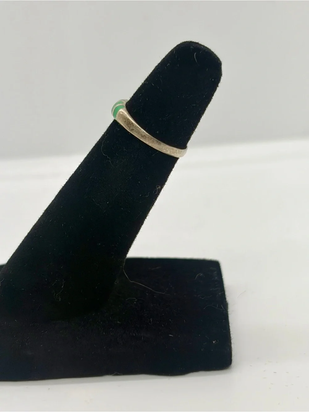 Vintage Sterling Silver Green Enamel Striped Baby Band Ring Size 1.5
